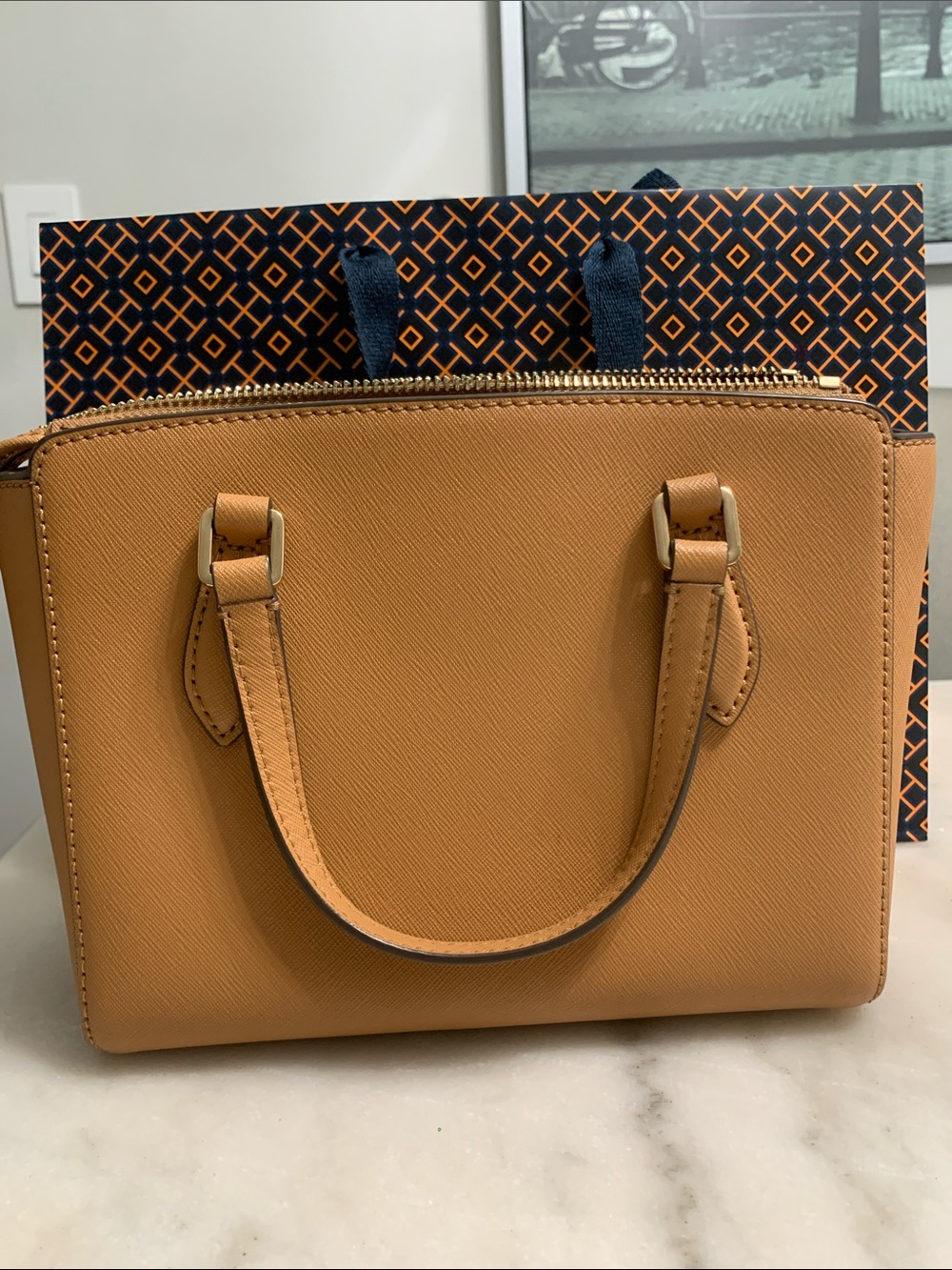 Tory Burch Caramel Tan Mini Satchel with Detachable Strap - Picture 2 of 6
